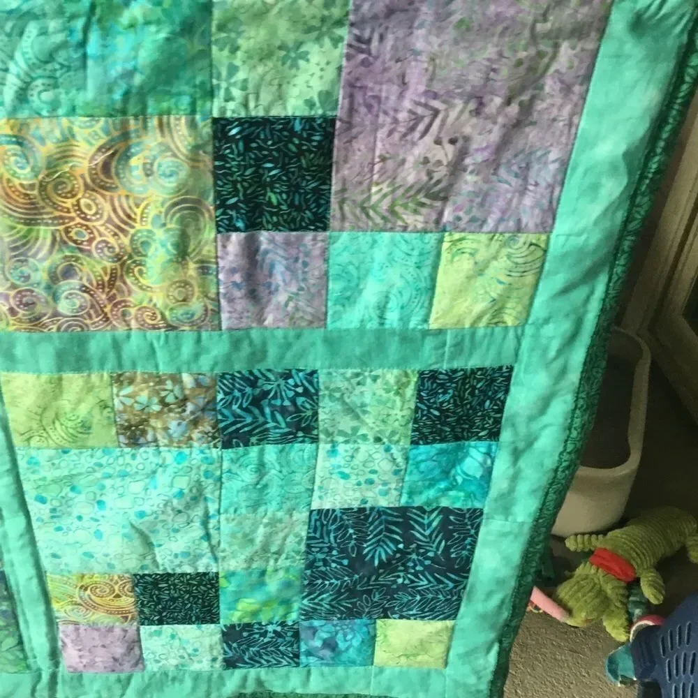 Handmade Quilt Beautiful Aqua Tones
